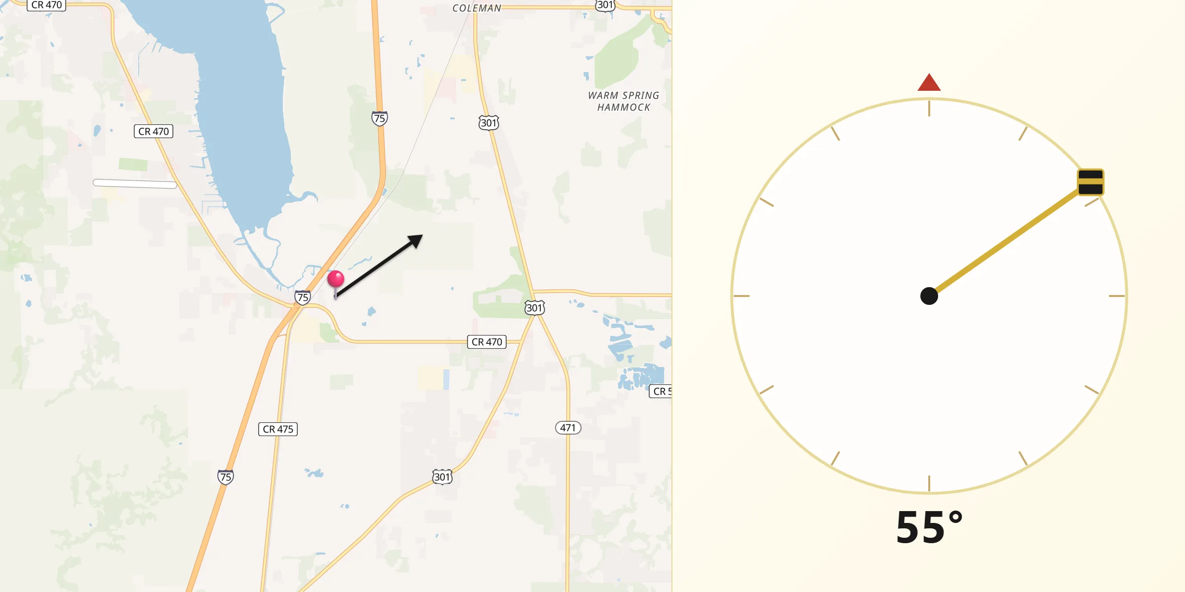 Qibla Direction from Lake Panasoffkee