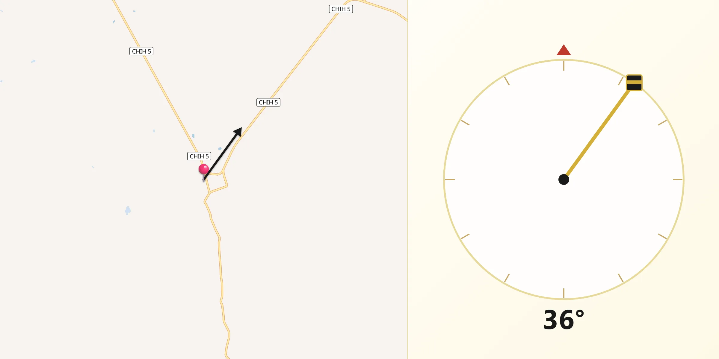 Dirección de la Qibla desde Bachíniva