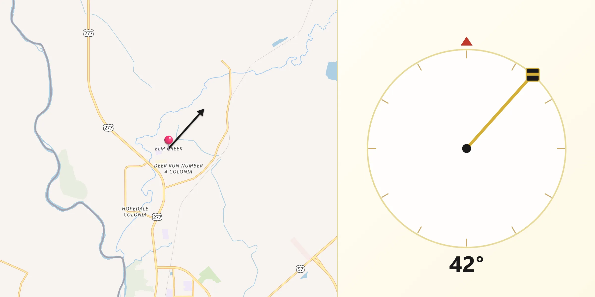 Qibla Direction from Elm Creek