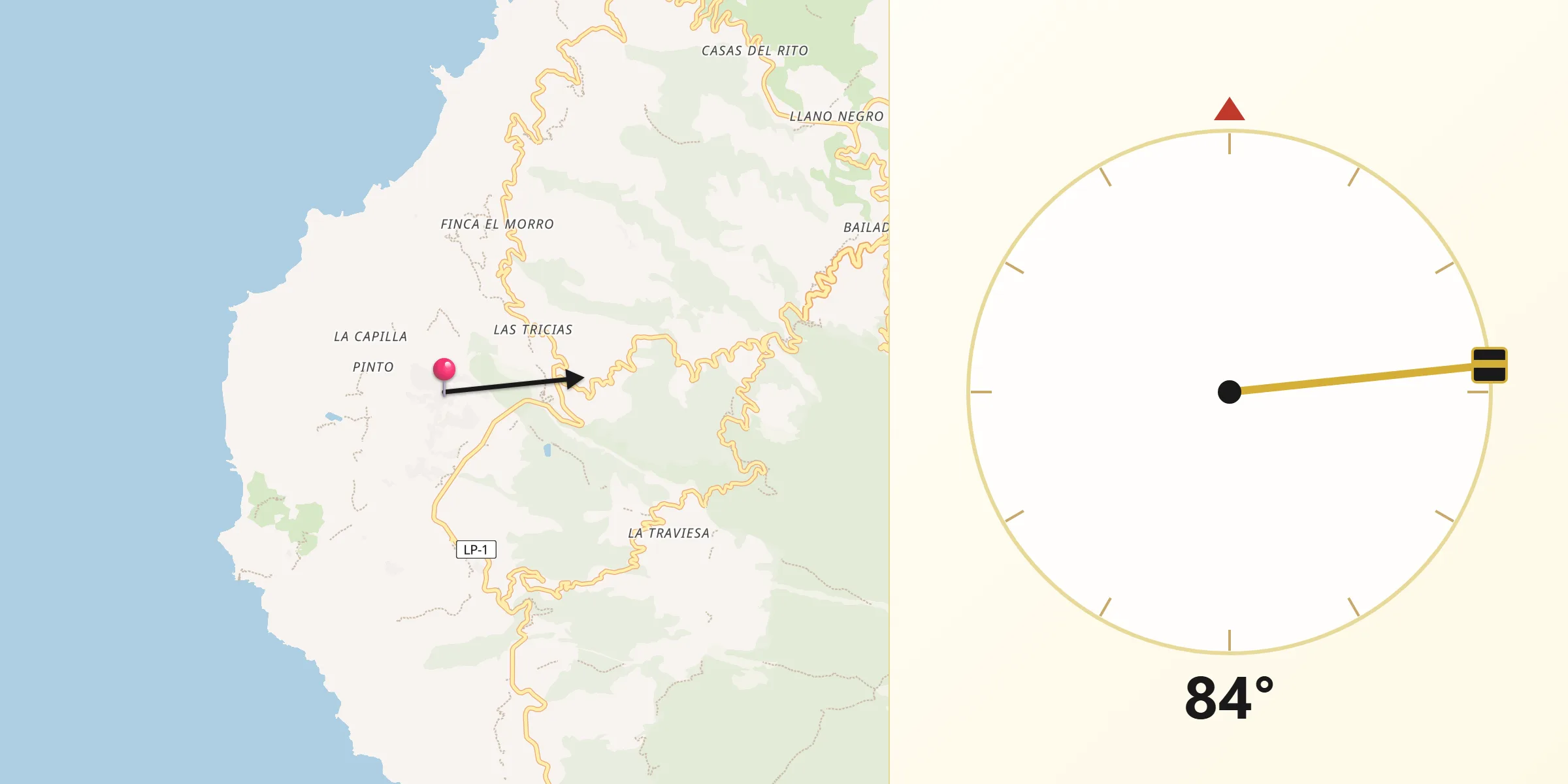 Dirección de la Qibla desde Puntagorda