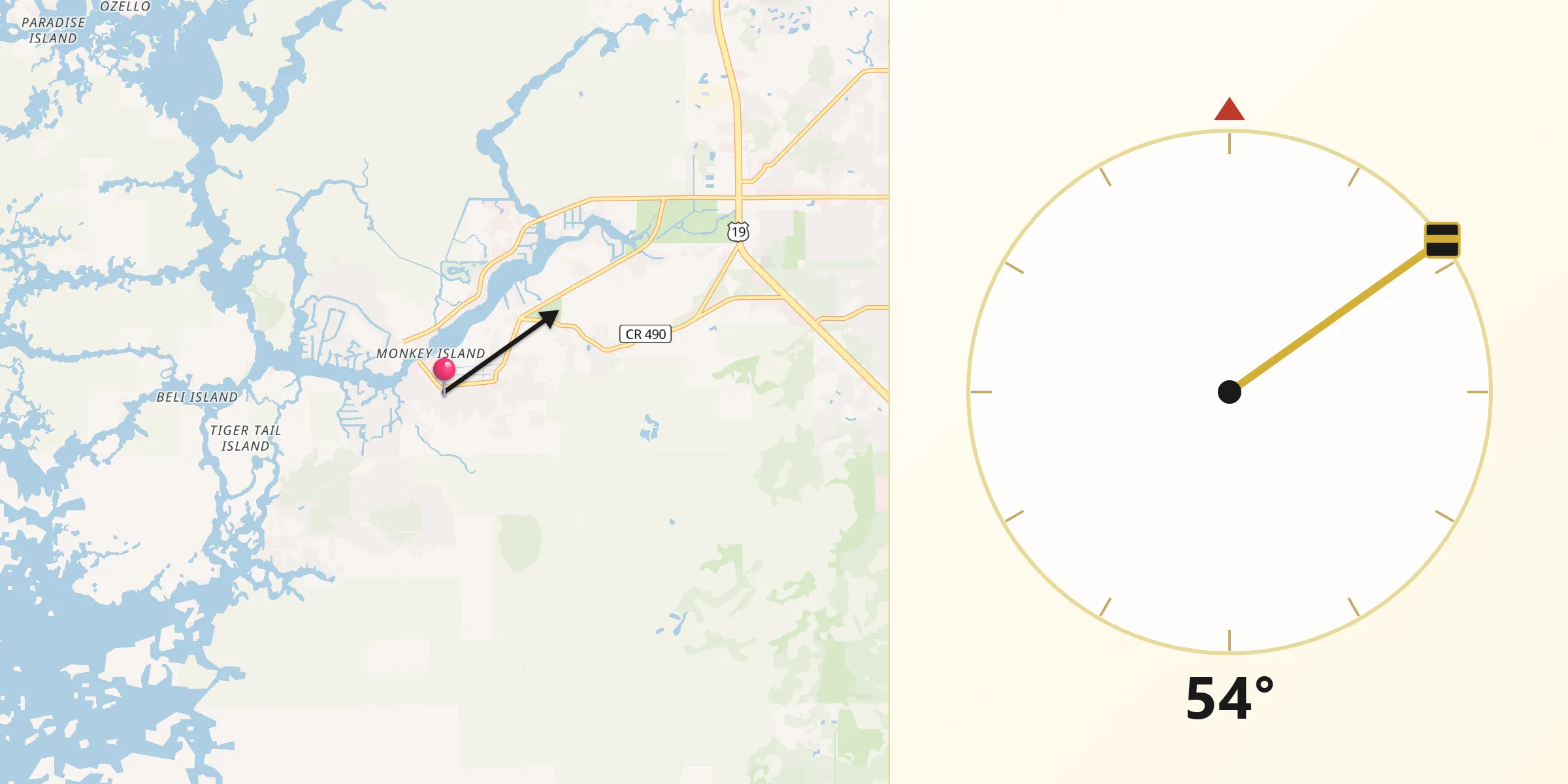 Qibla Direction from Homosassa