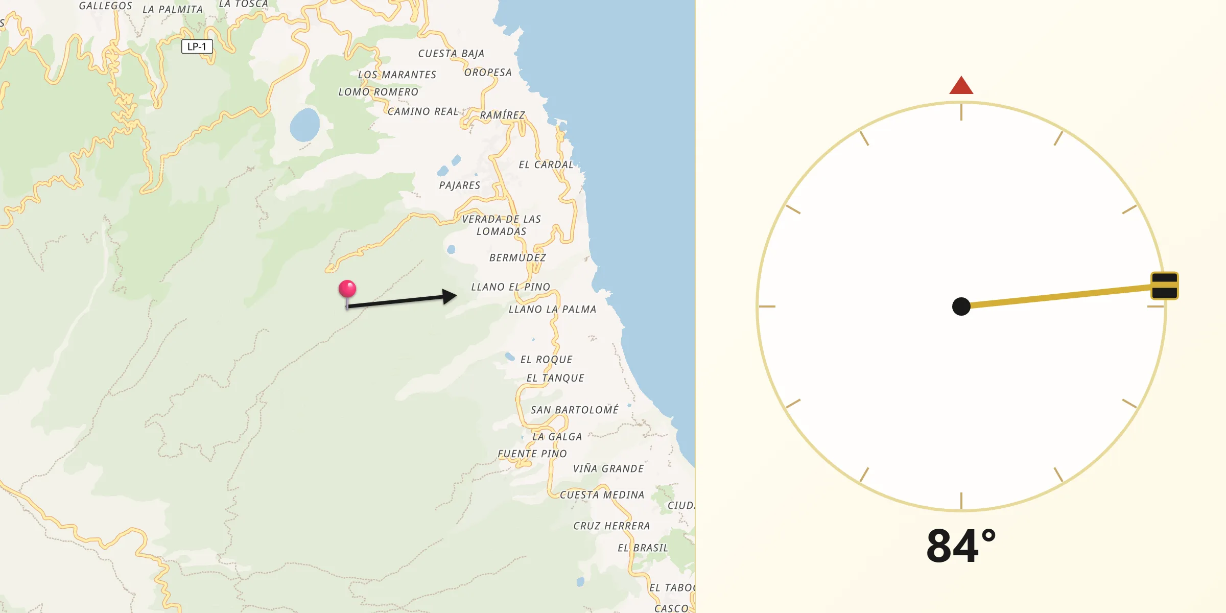 Dirección de la Qibla desde San Andrés y Sauces