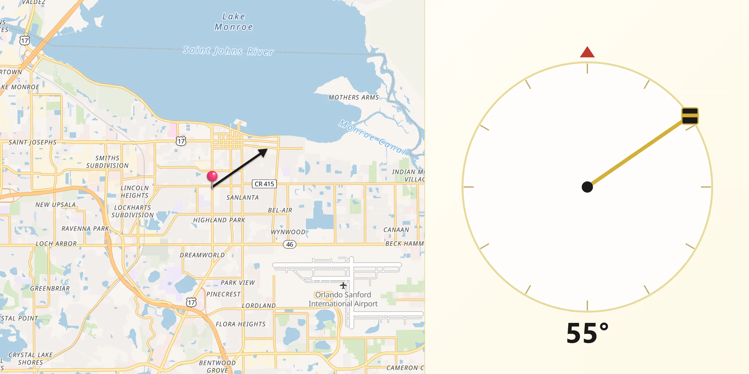 Qibla Direction from Sanford