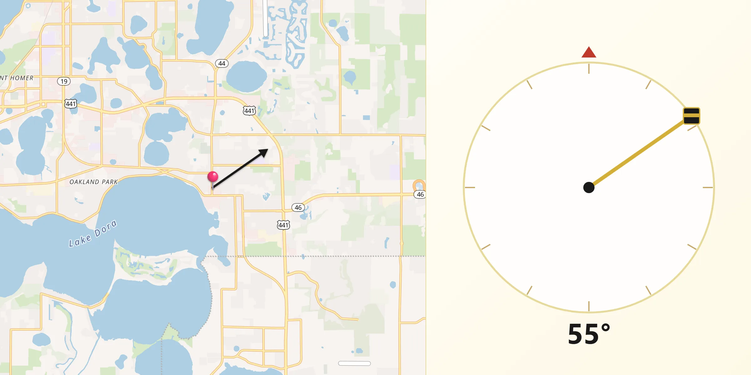 Qibla Direction from Mount Dora