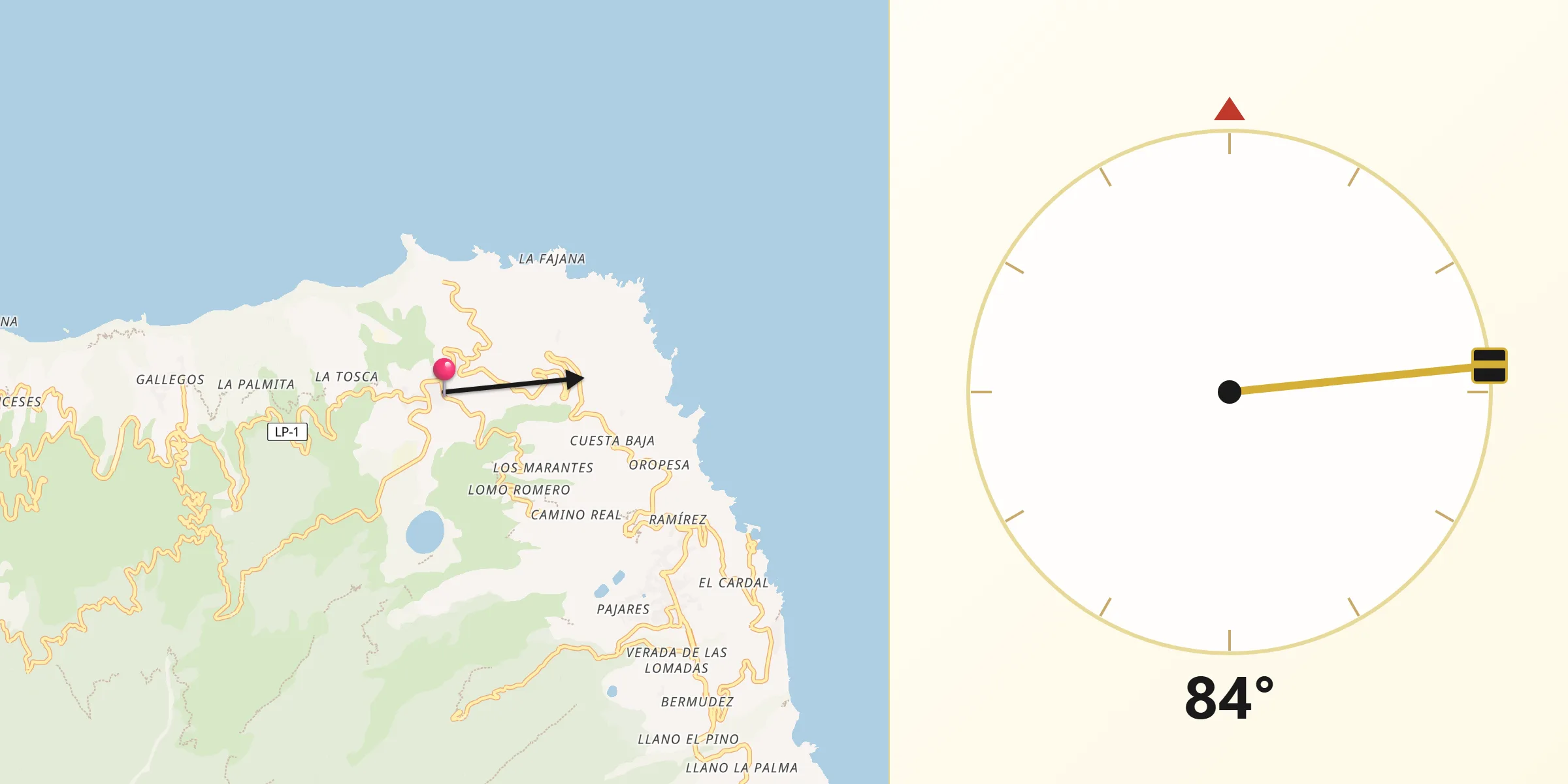 Dirección de la Qibla desde Barlovento