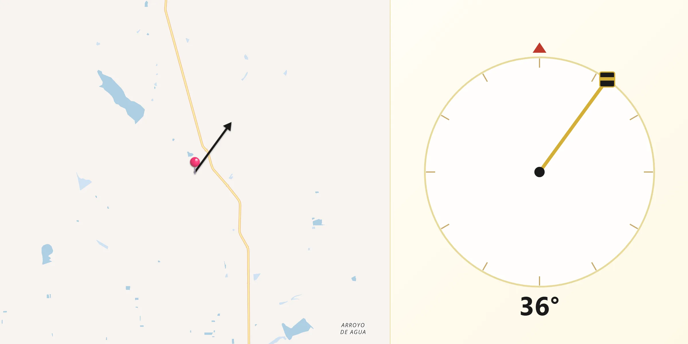 Dirección de la Qibla desde Ejido La Quemada