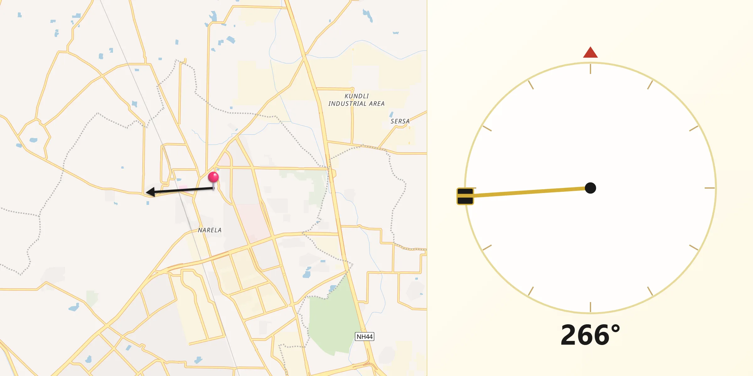 Qibla Direction from Narela