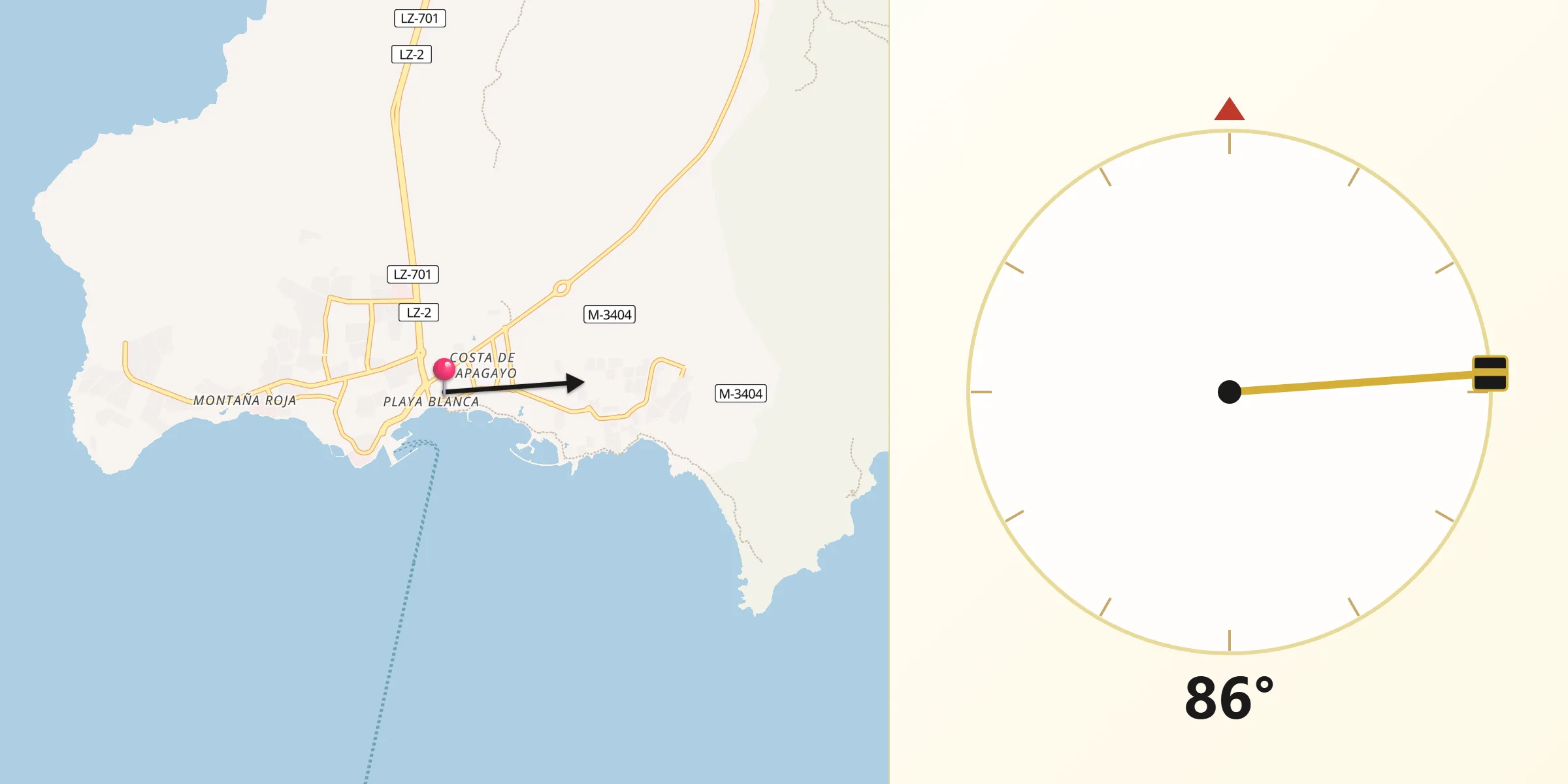 Dirección de la Qibla desde Playa Blanca