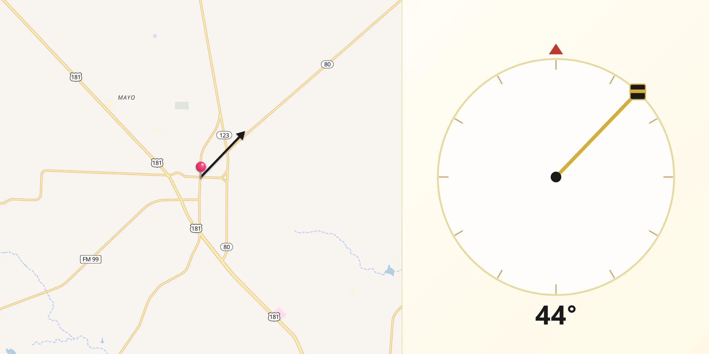 Qibla Direction from Karnes City