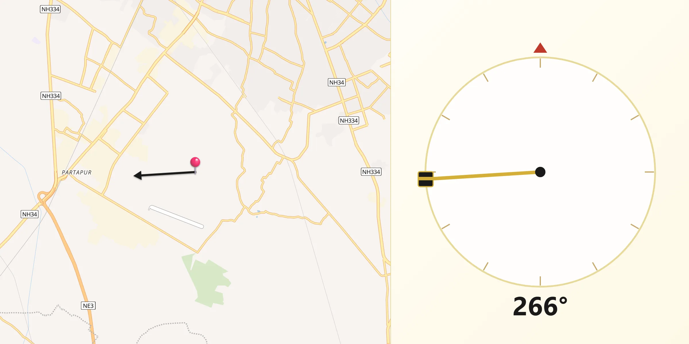 Qibla Direction from Meerut