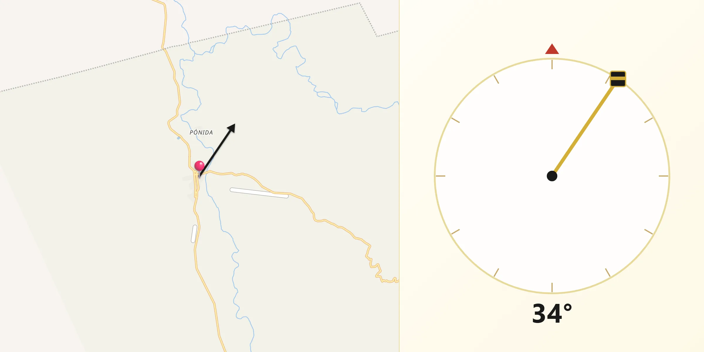 Dirección de la Qibla desde Arivechi