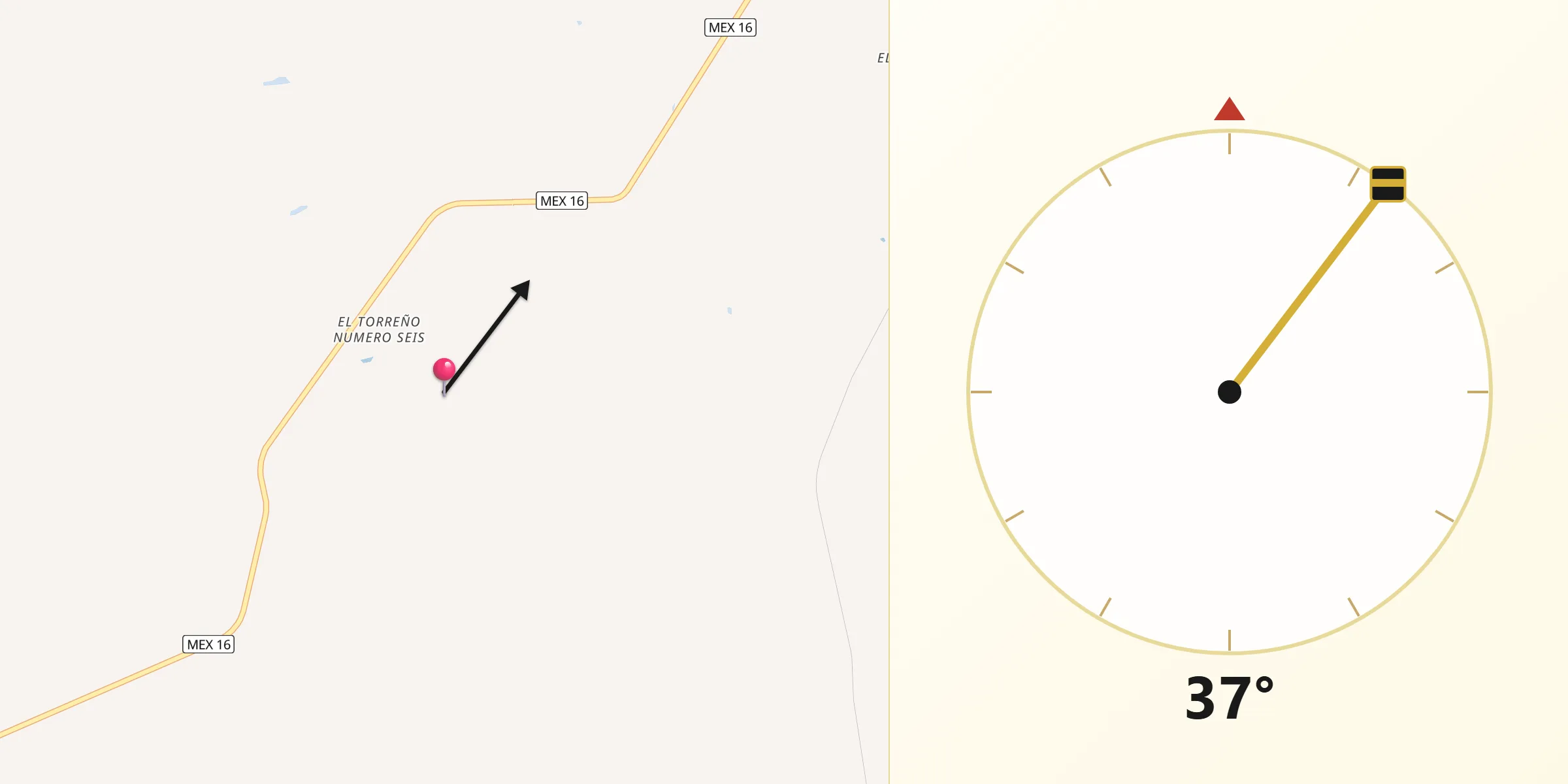 Dirección de la Qibla desde Aldama
