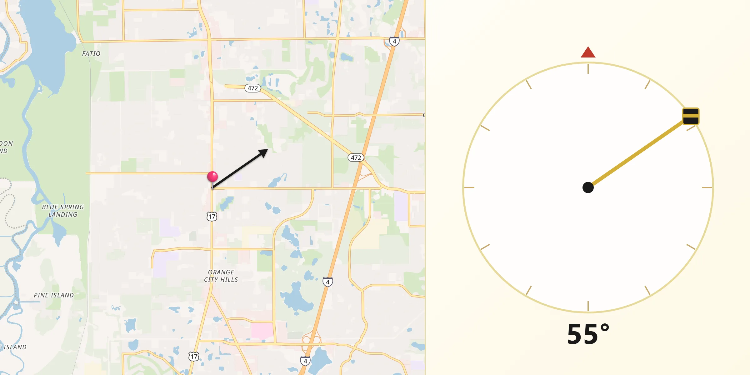 Qibla Direction from Orange City