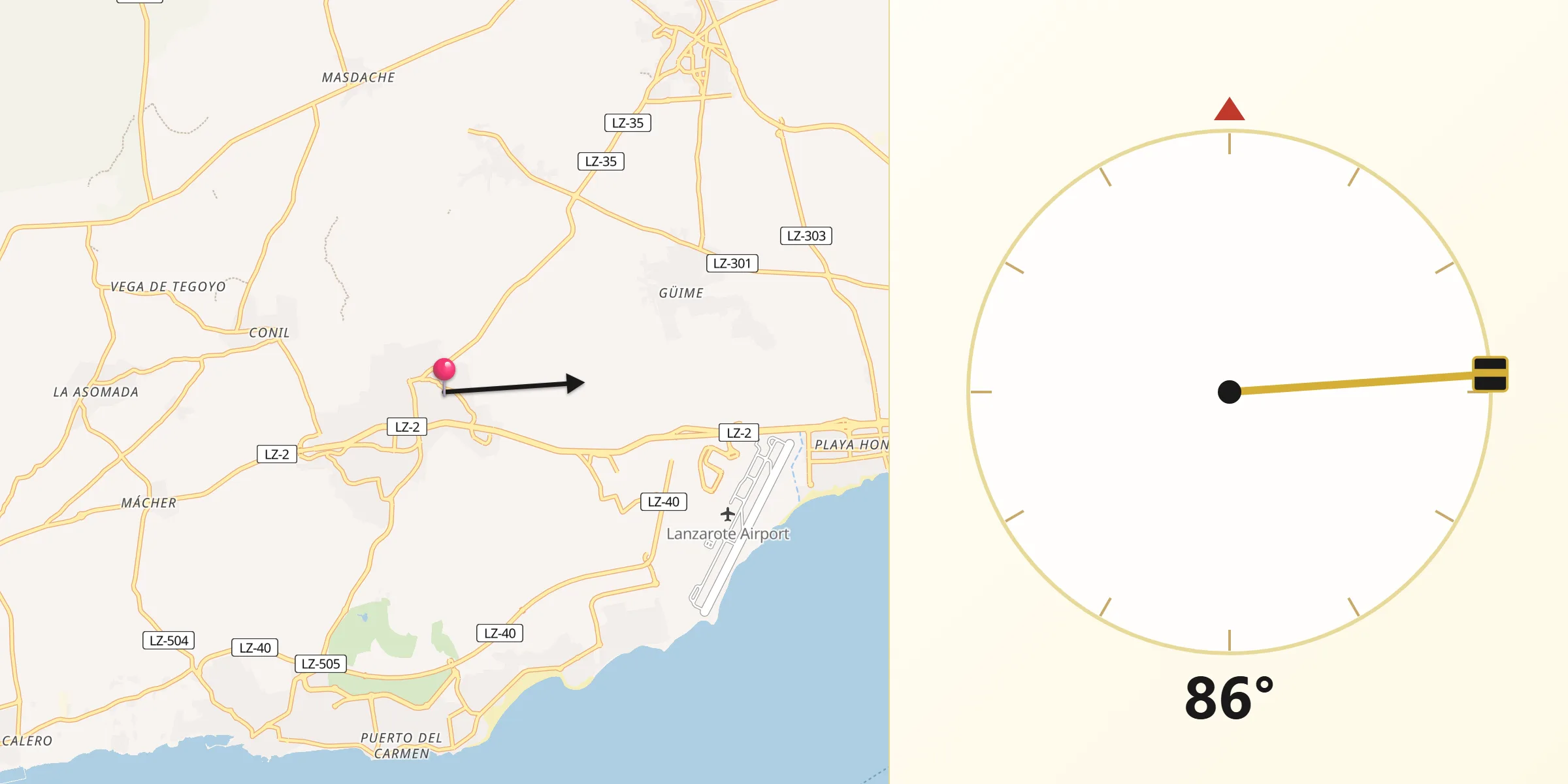 Dirección de la Qibla desde Tías