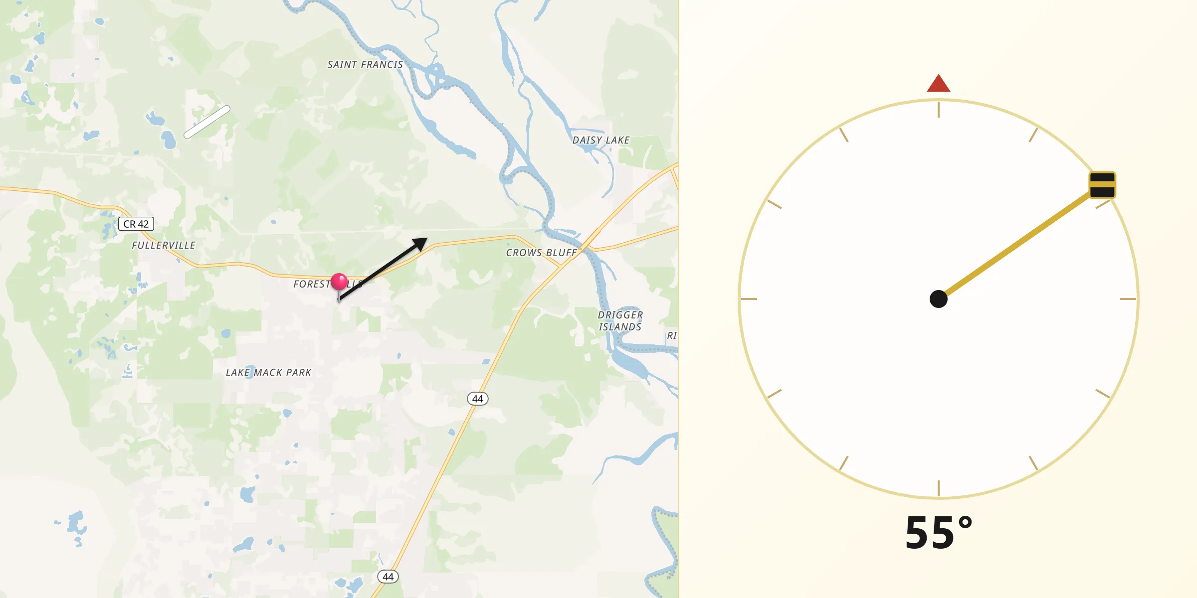 Qibla Direction from Lake Mack-Forest Hills