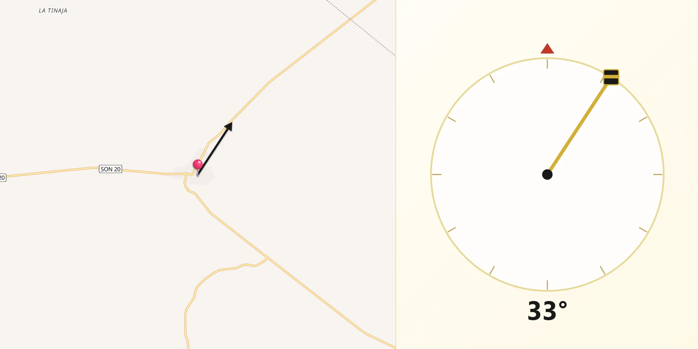 Dirección de la Qibla desde Mazatán