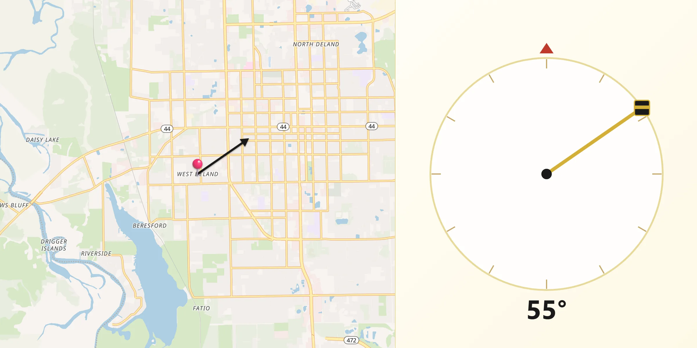 Qibla Direction from West DeLand