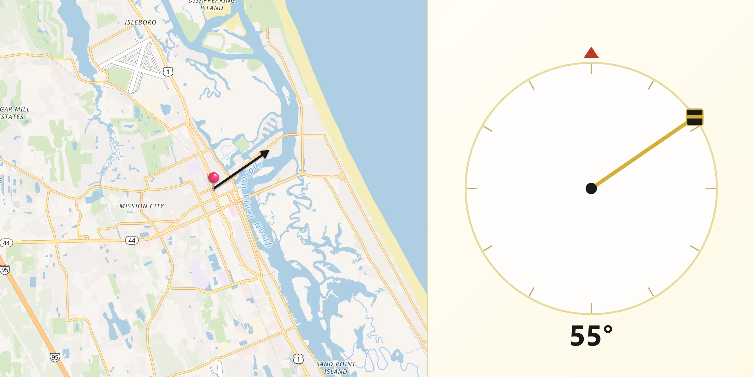 Qibla Direction from New Smyrna Beach