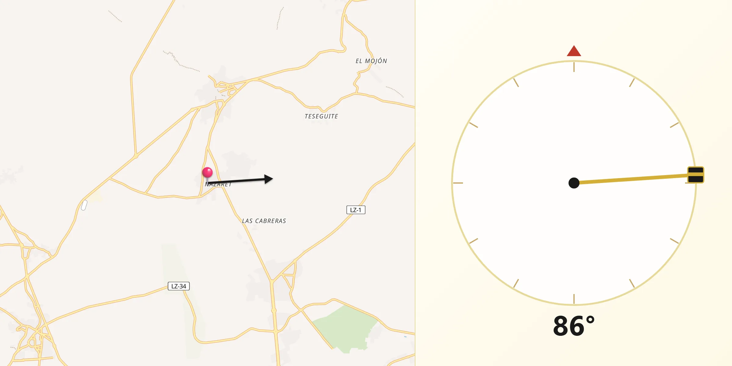 Dirección de la Qibla desde Nazaret