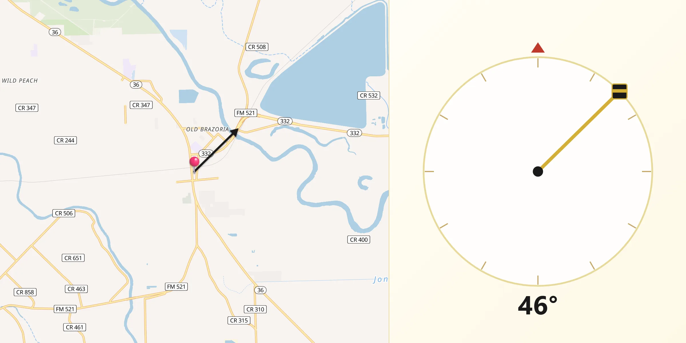 Qibla Direction from Brazoria