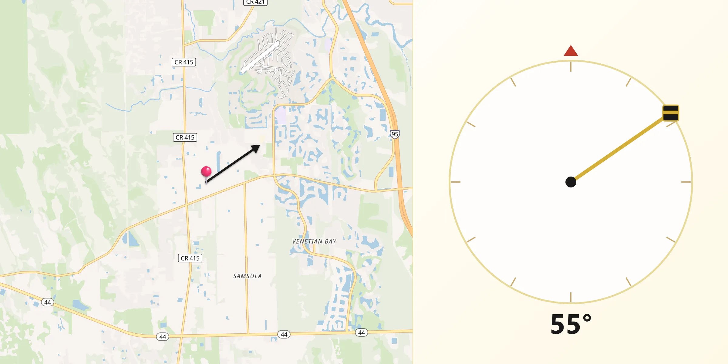 Qibla Direction from Samsula-Spruce Creek