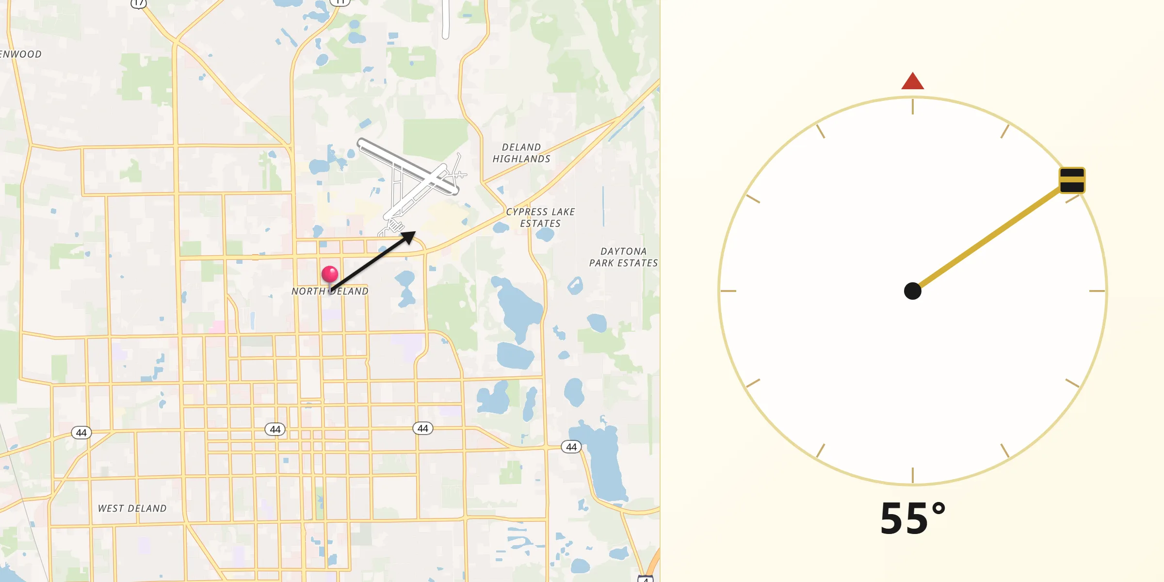 Qibla Direction from North DeLand