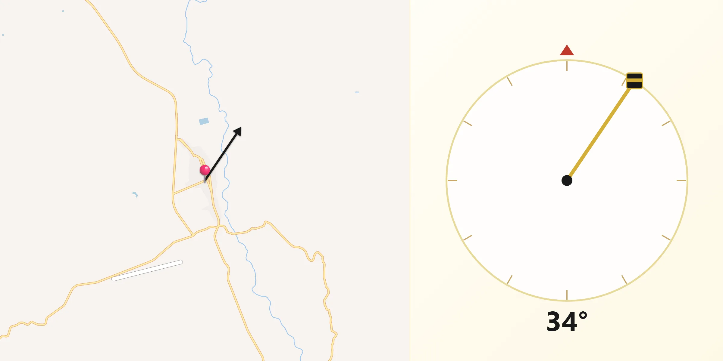 Dirección de la Qibla desde Sahuaripa