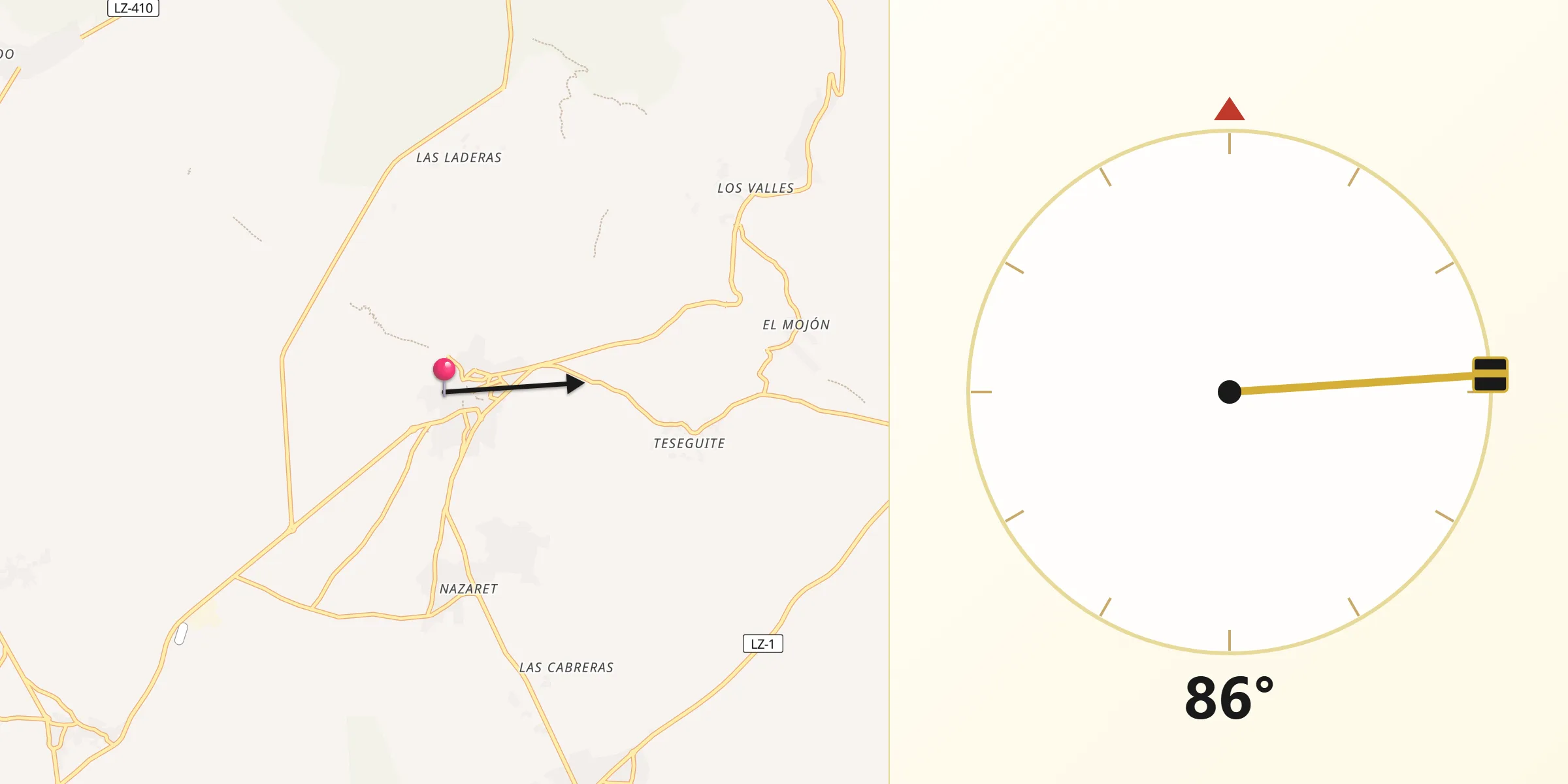 Dirección de la Qibla desde Teguise