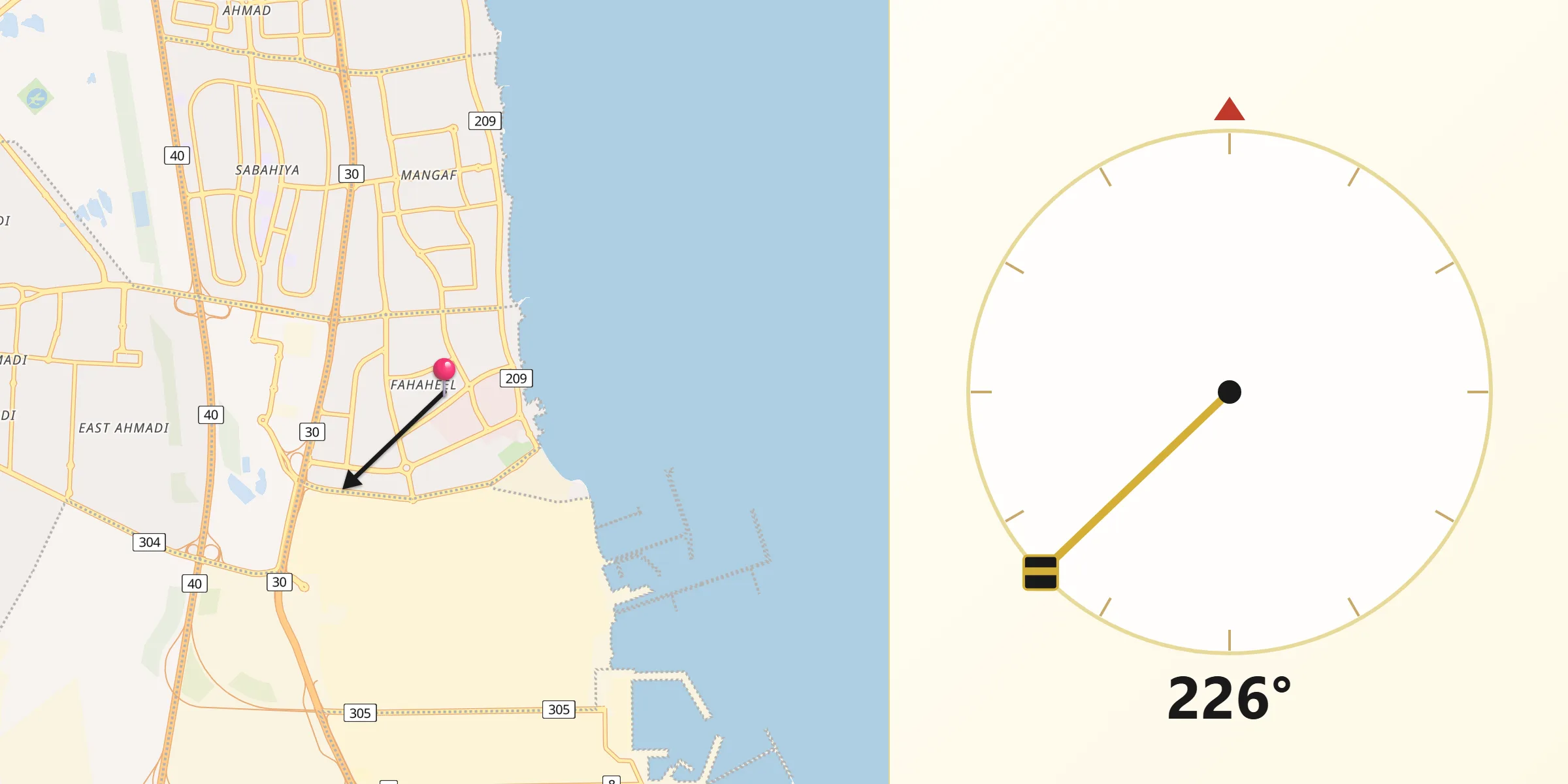Qibla Direction from Al Faḩāḩīl