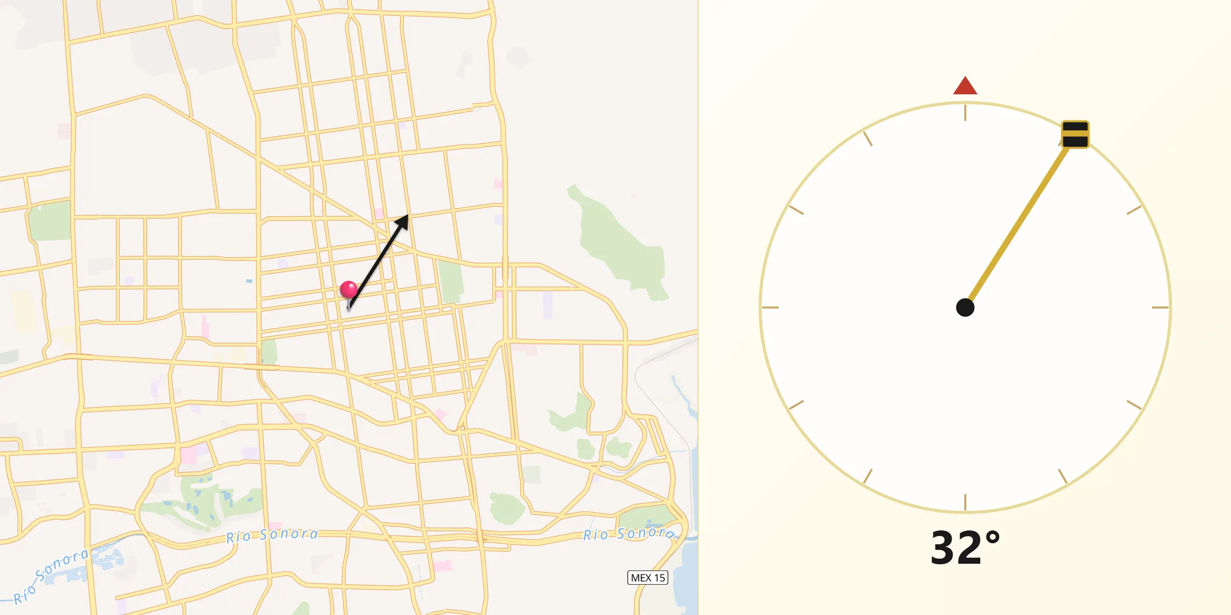 Dirección de la Qibla desde Hermosillo