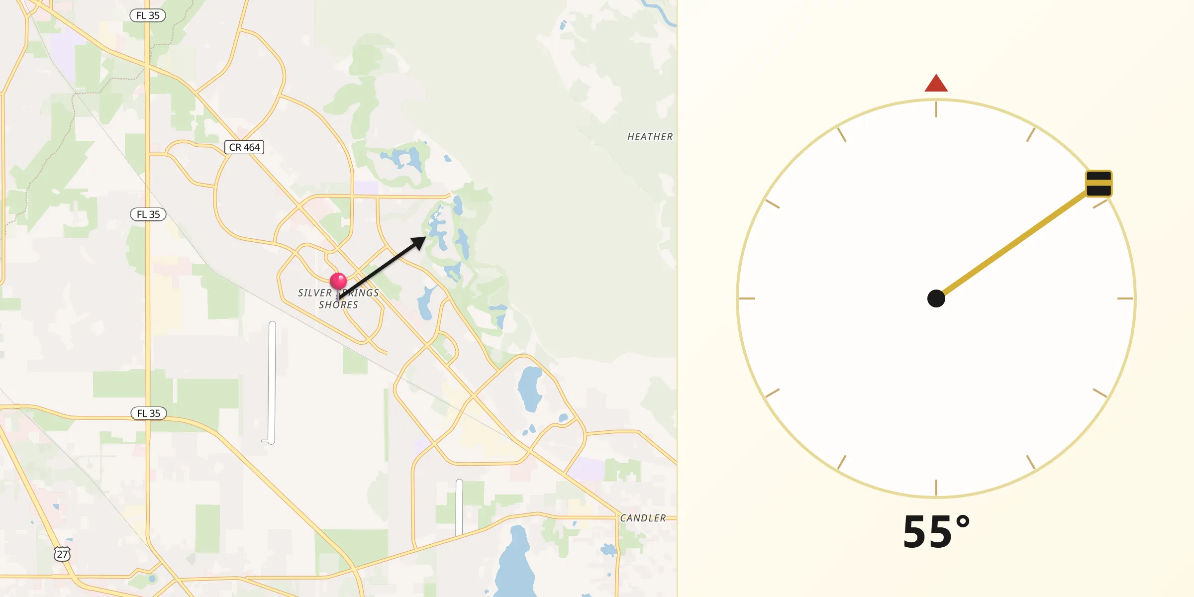 Qibla Direction from Silver Springs Shores