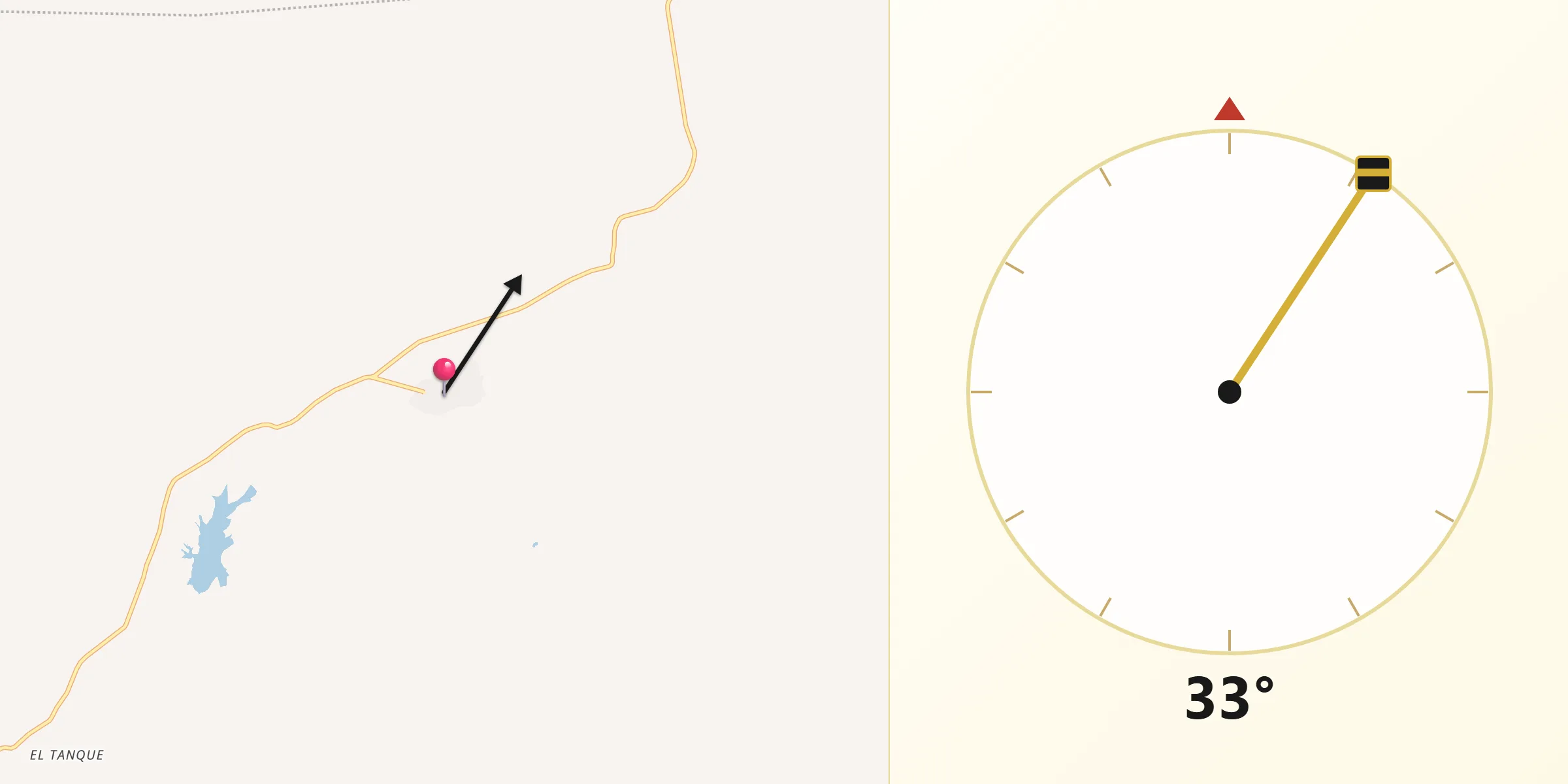 Dirección de la Qibla desde Villa Pesqueira