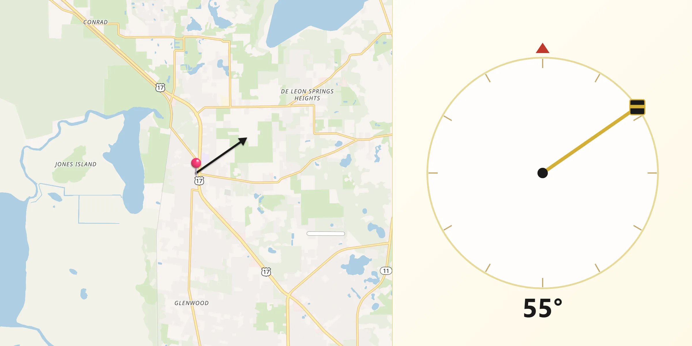 Qibla Direction from De Leon Springs