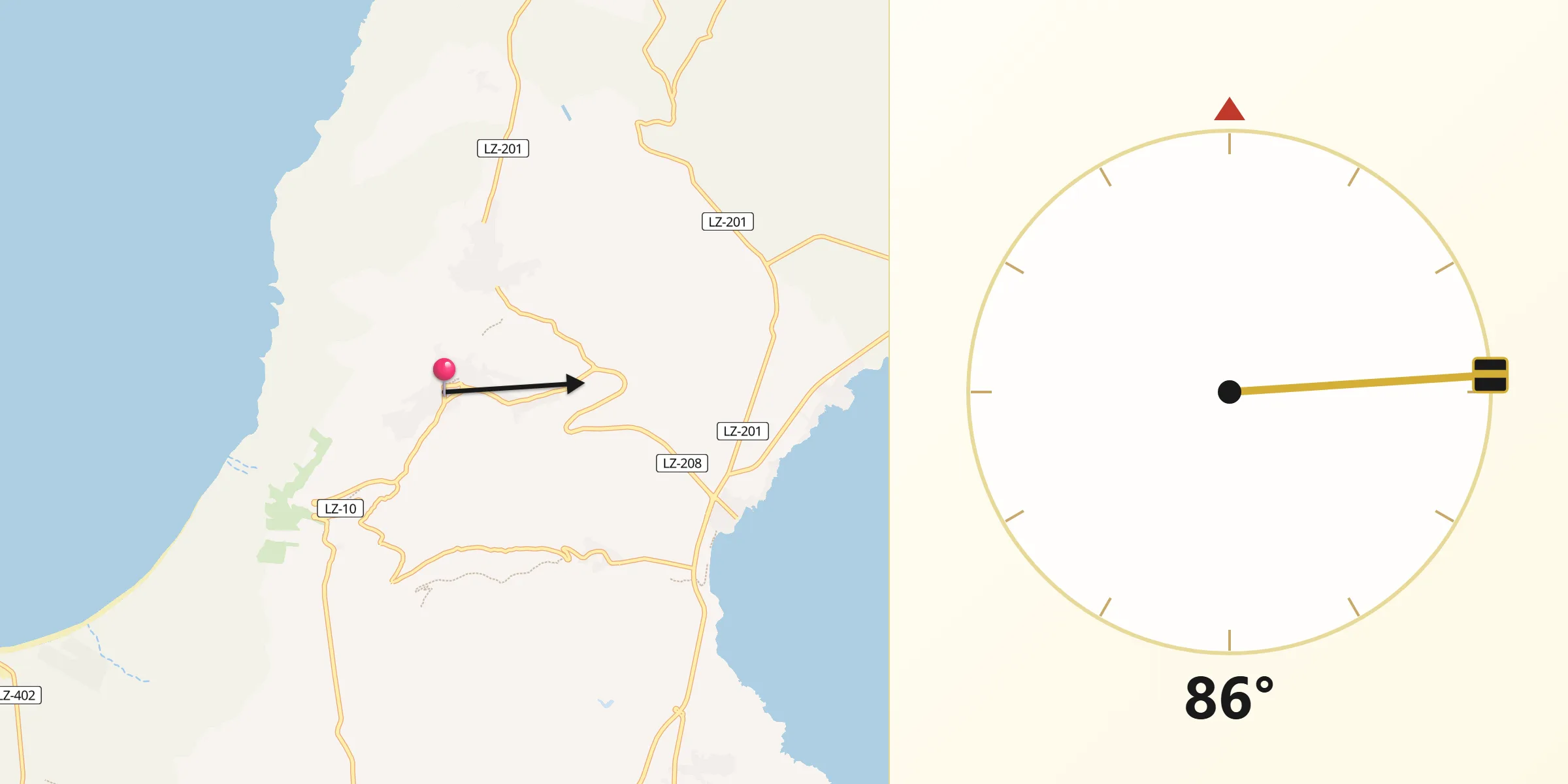 Dirección de la Qibla desde Haría