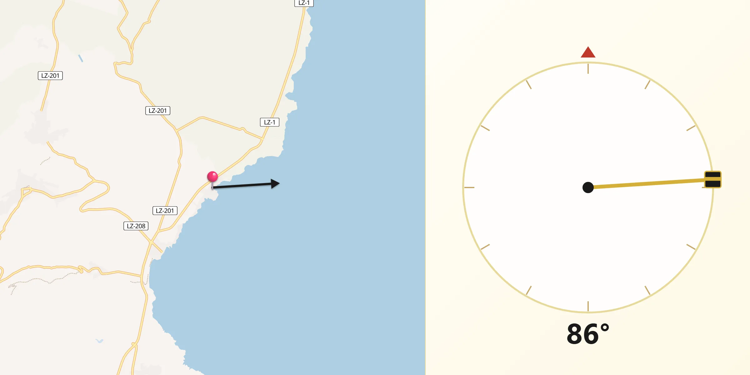 Dirección de la Qibla desde Punta de Mujeres