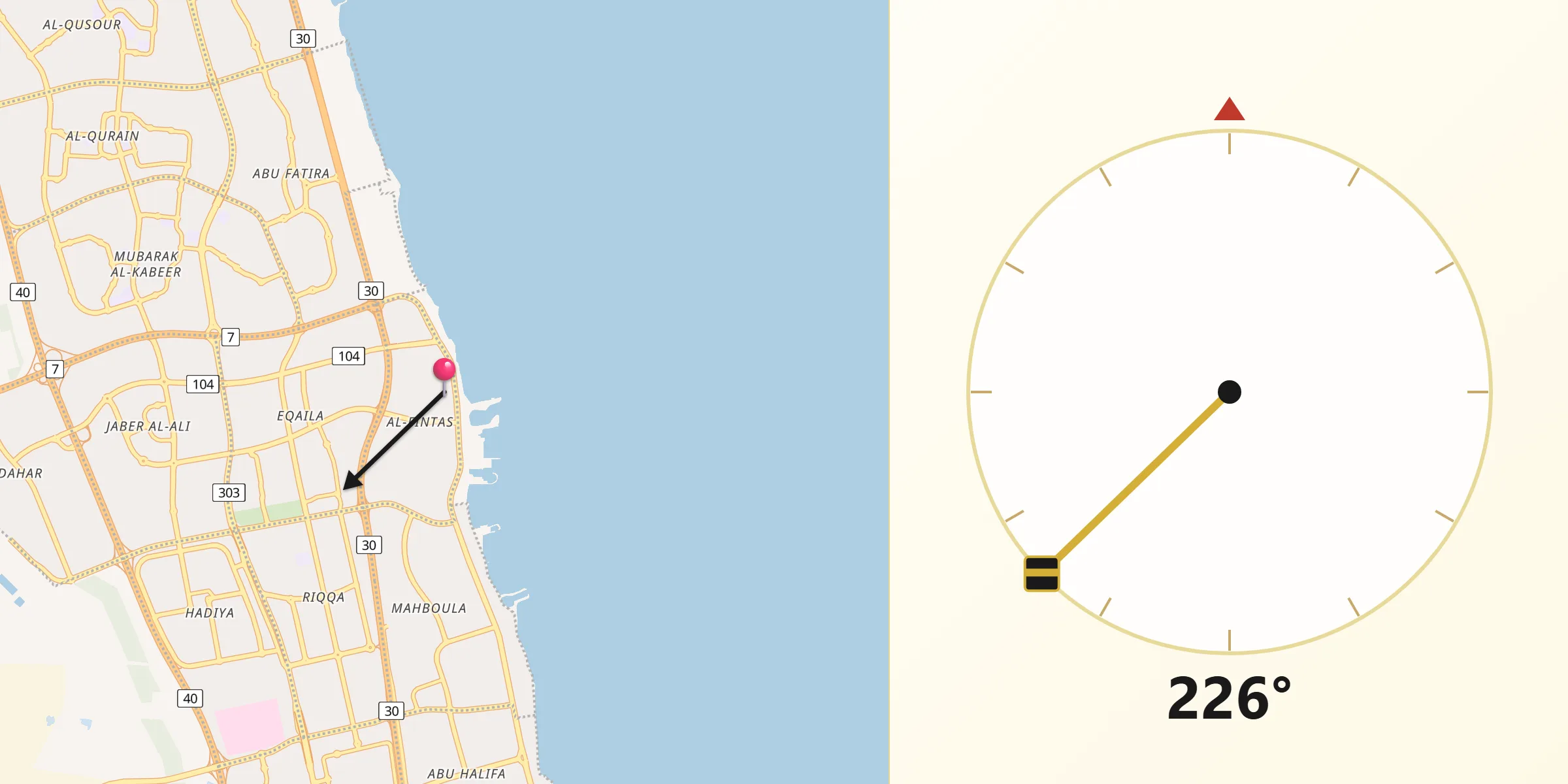 Direction vers la Qibla depuis Al Finţās
