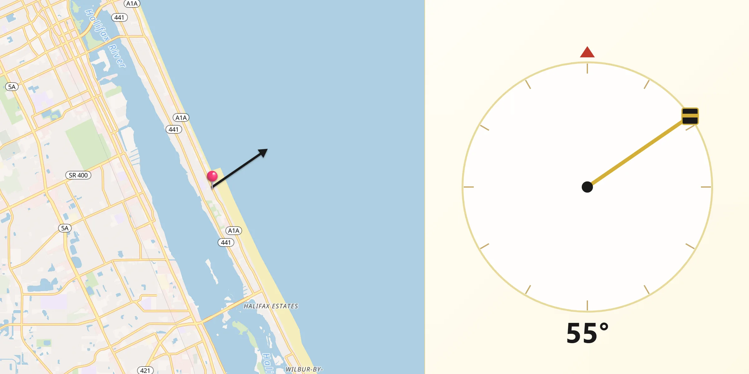Qibla Direction from Daytona Beach Shores
