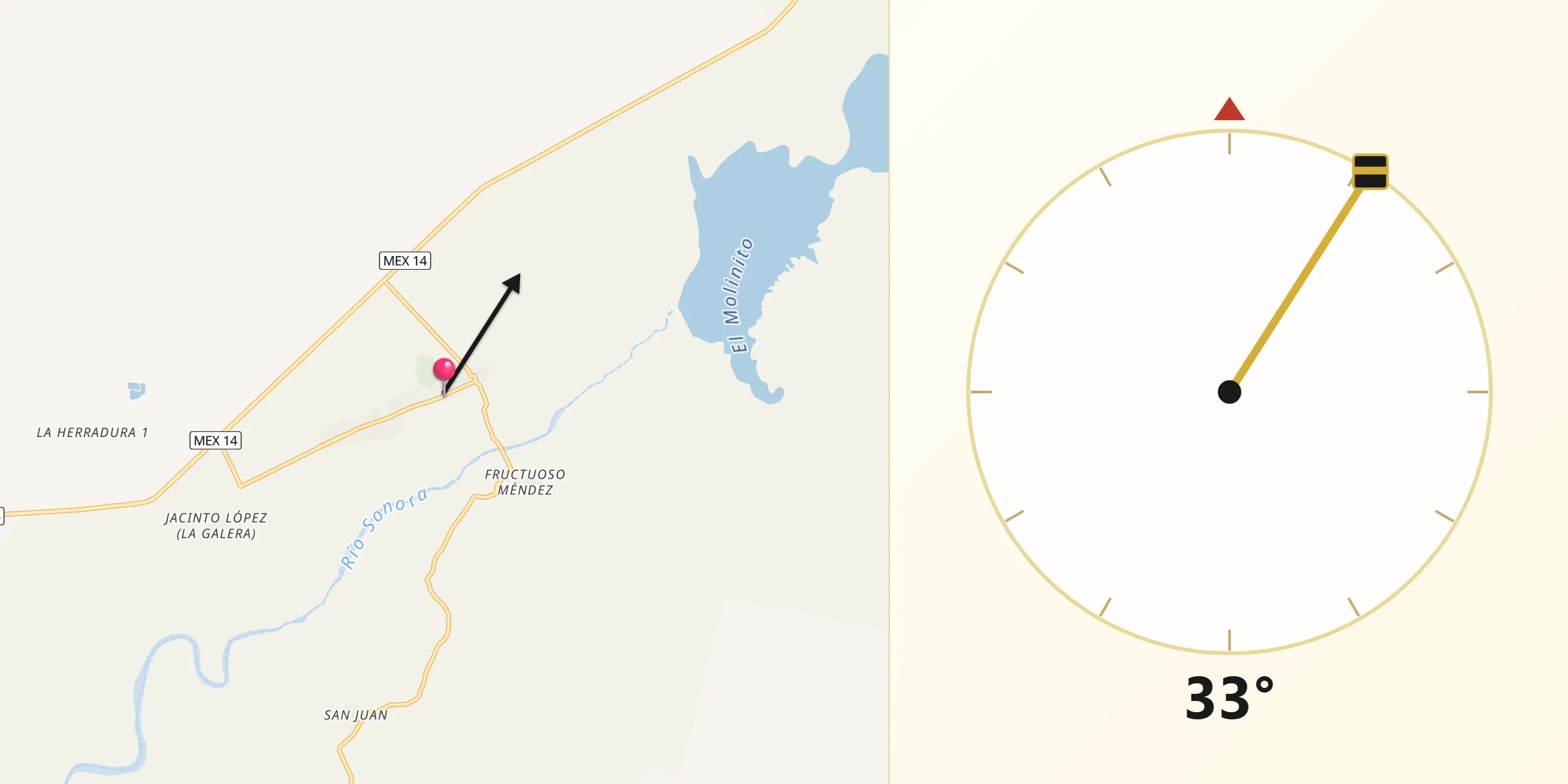Dirección de la Qibla desde Molino de Camou