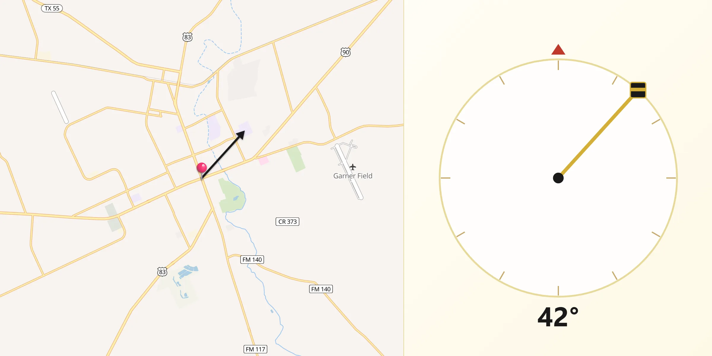 Qibla Direction from Uvalde