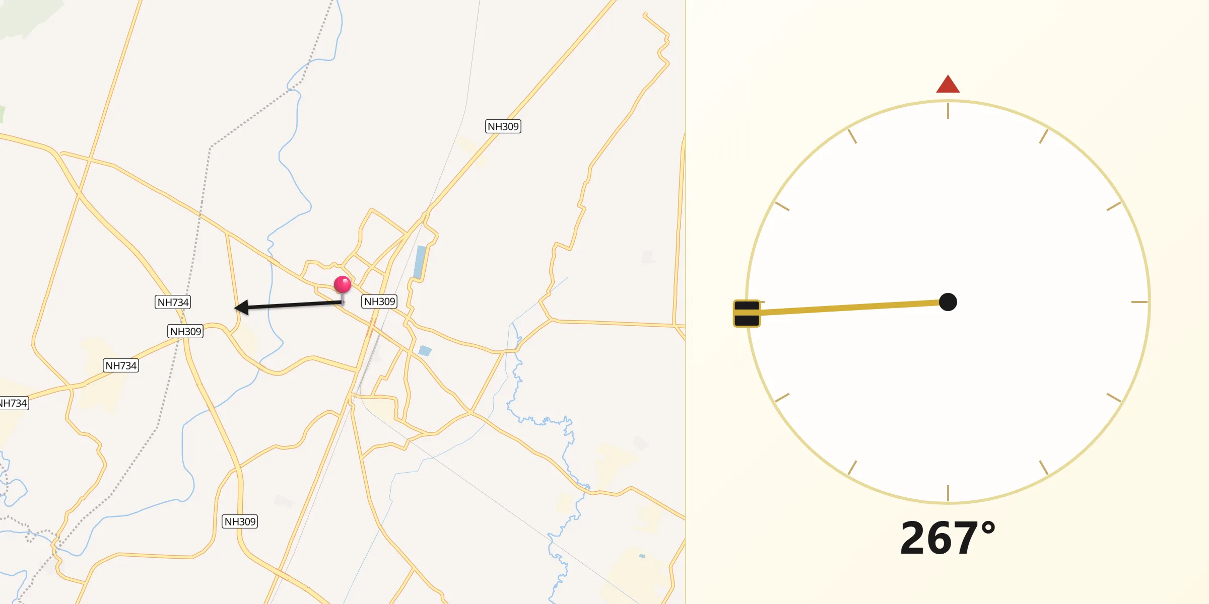 Qibla Direction from Kashipur