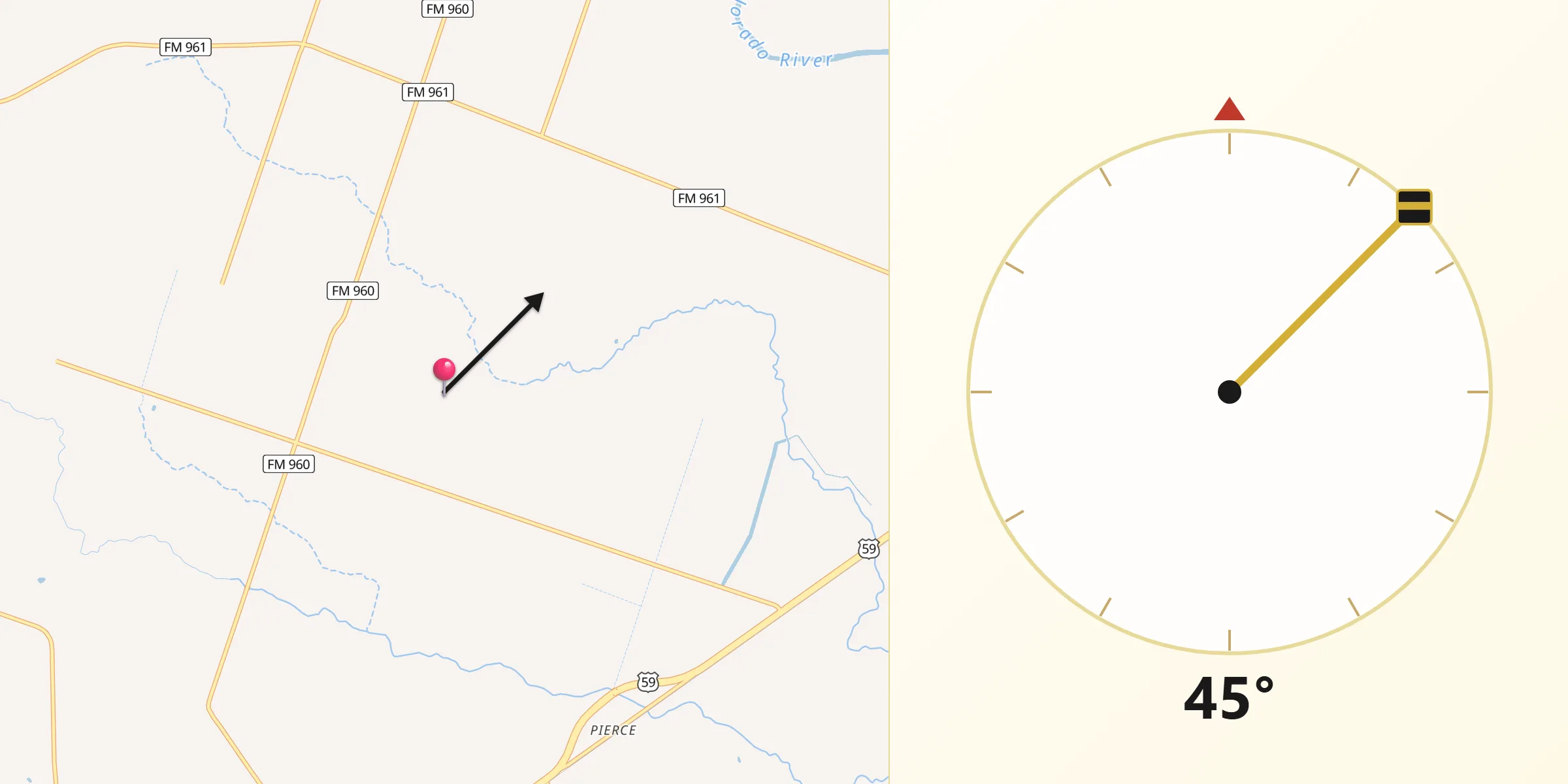 Qibla Direction from Wharton County