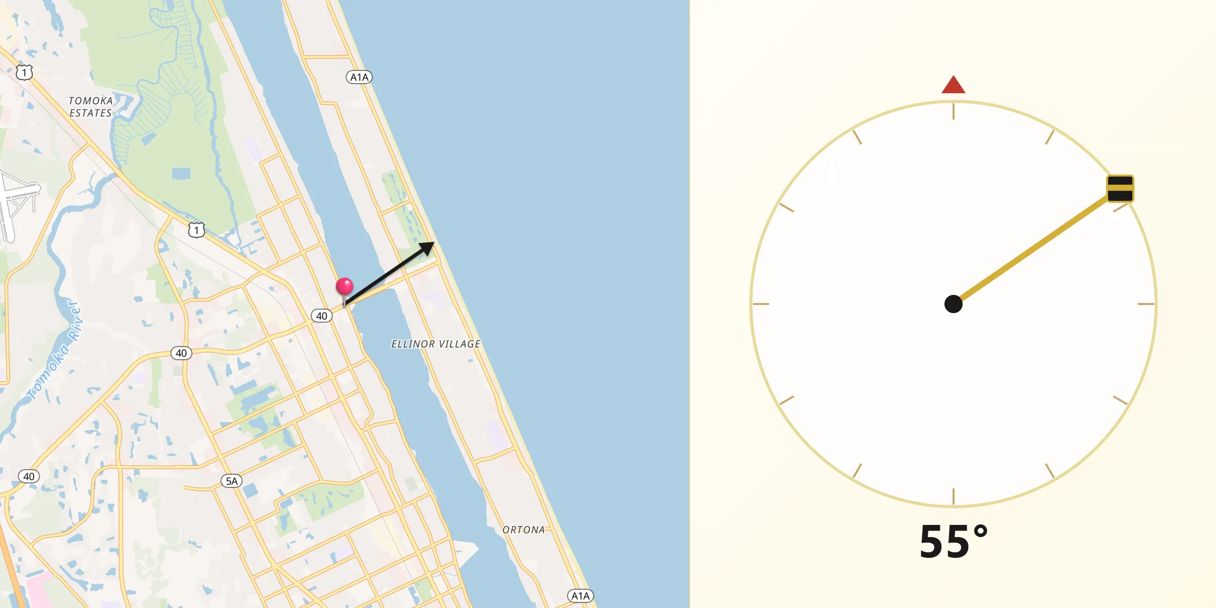 Qibla Direction from Ormond Beach