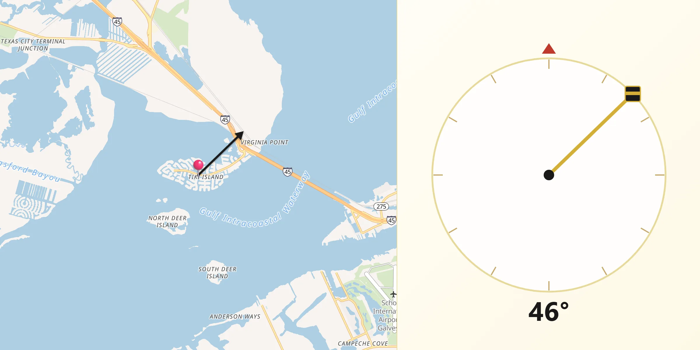 Qibla Direction from Tiki Island