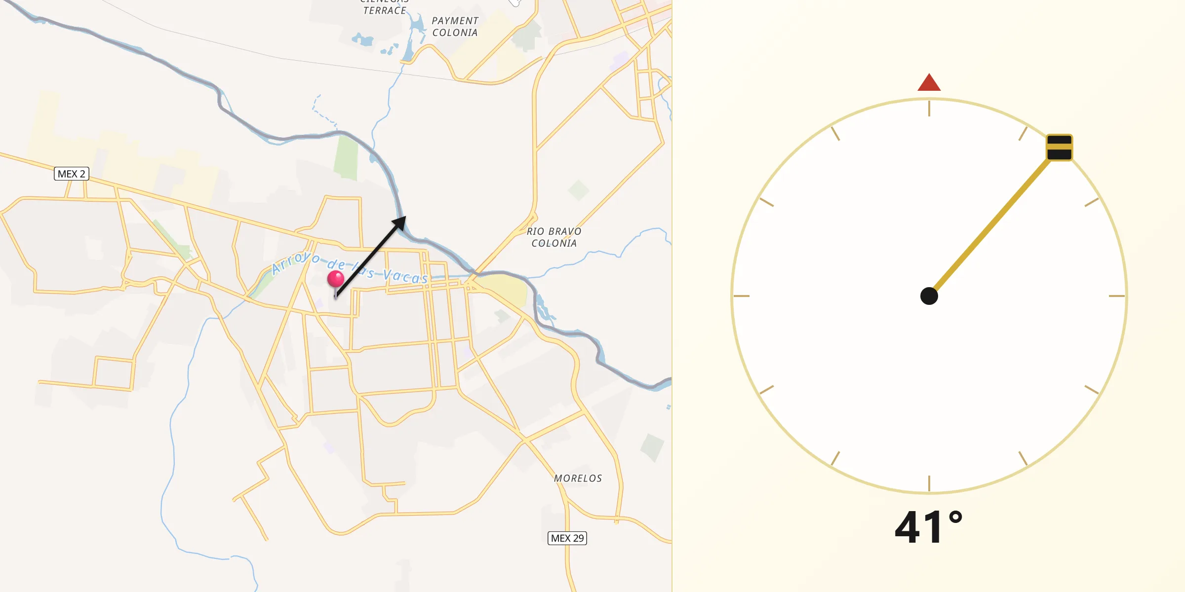 Dirección de la Qibla desde Acuña