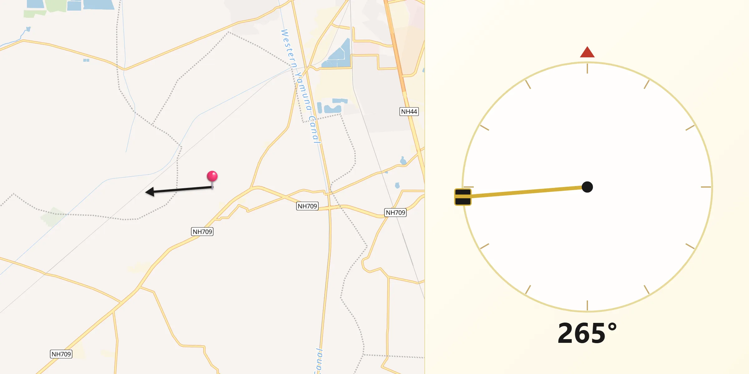 Qibla Direction from Panipat