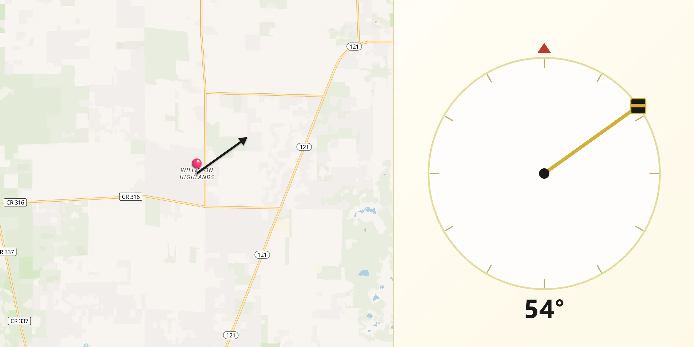 Qibla Direction from Williston Highlands