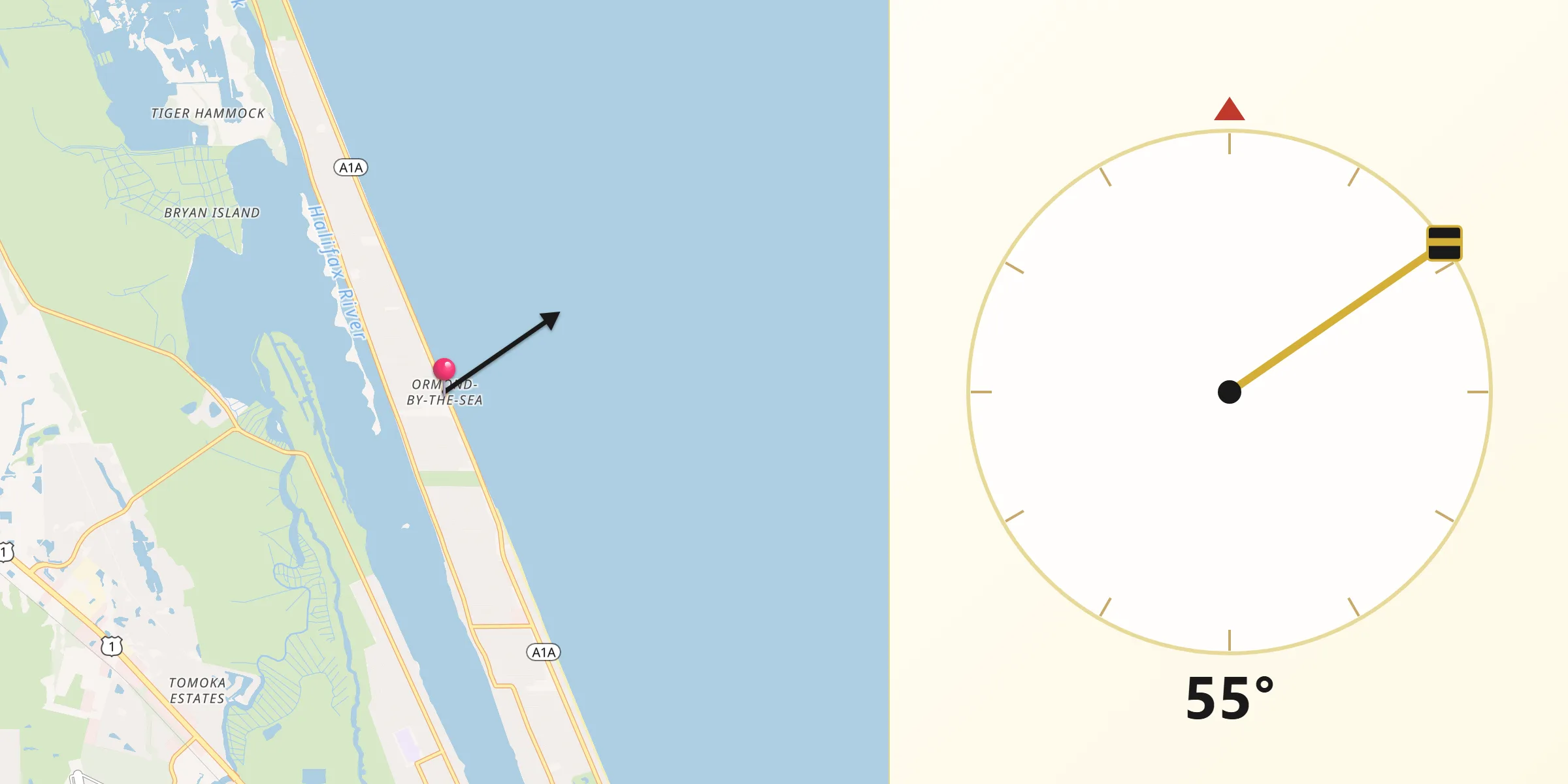 Qibla Direction from Ormond-by-the-Sea