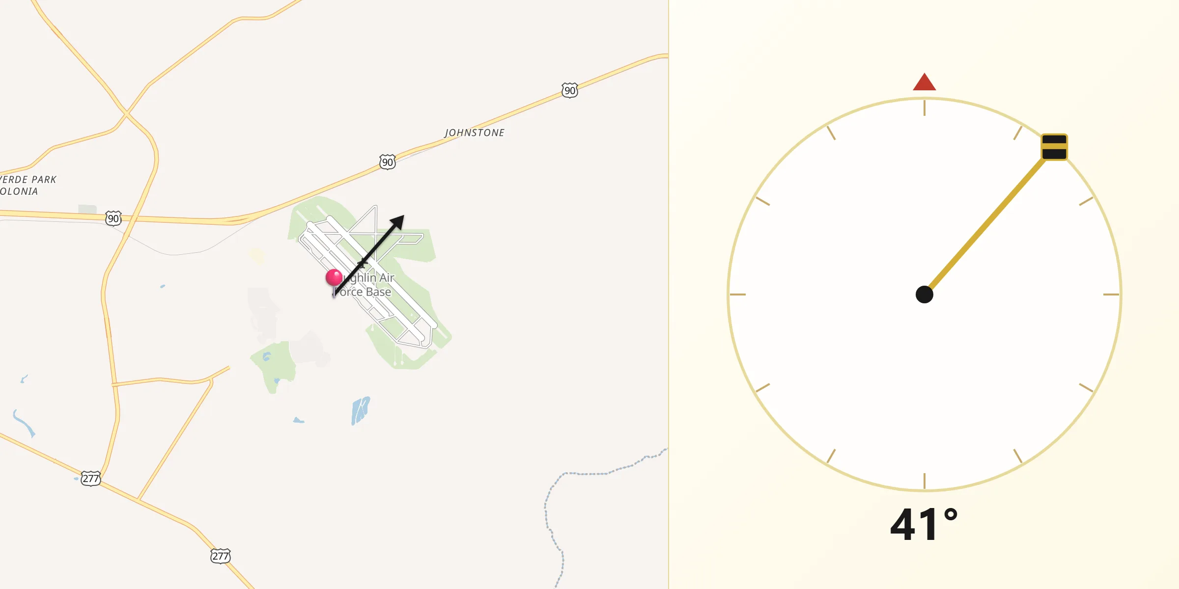 Qibla Direction from Laughlin Air Force Base