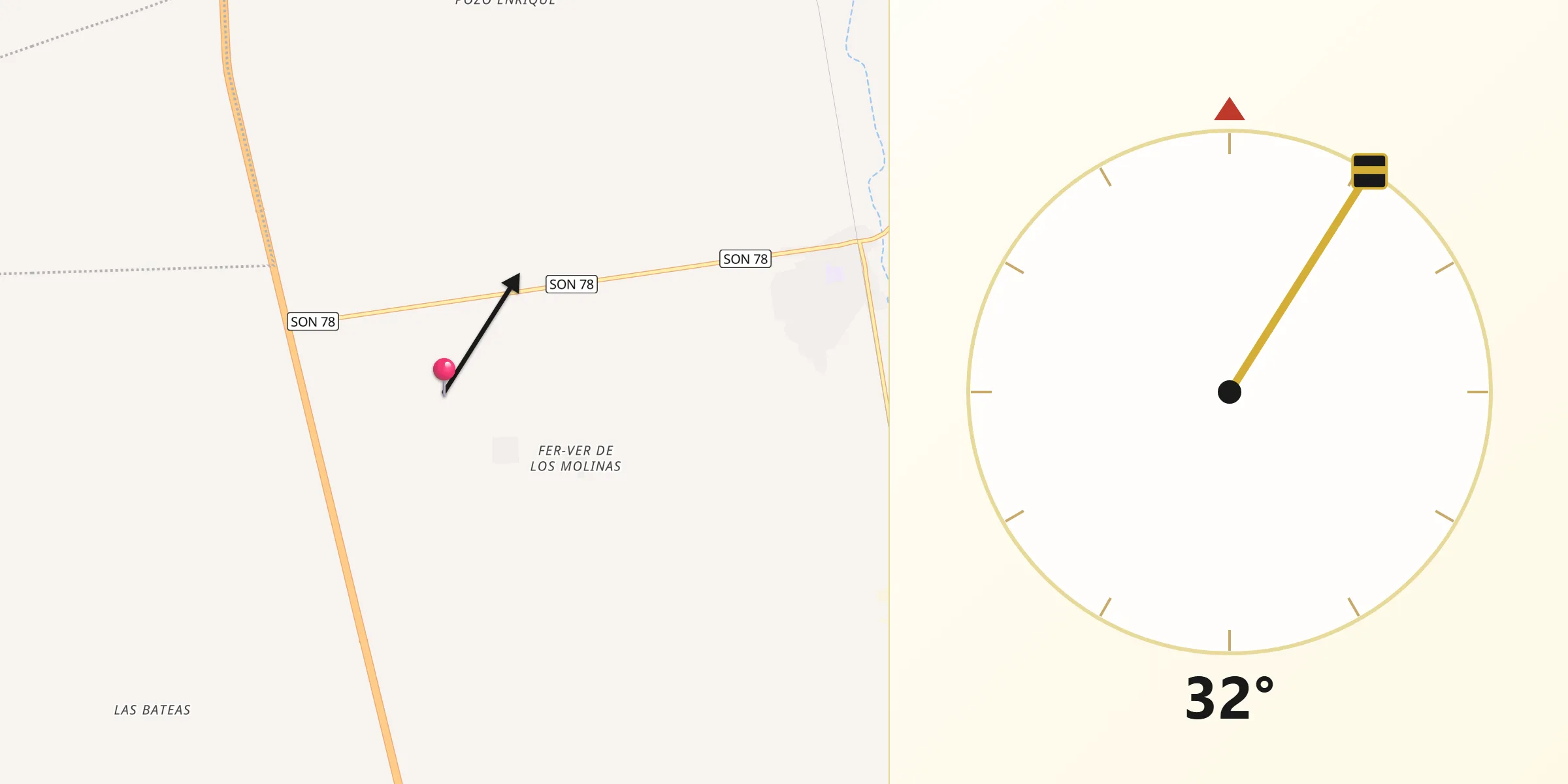 Dirección de la Qibla desde Las Mercedes [Agropecuaria]