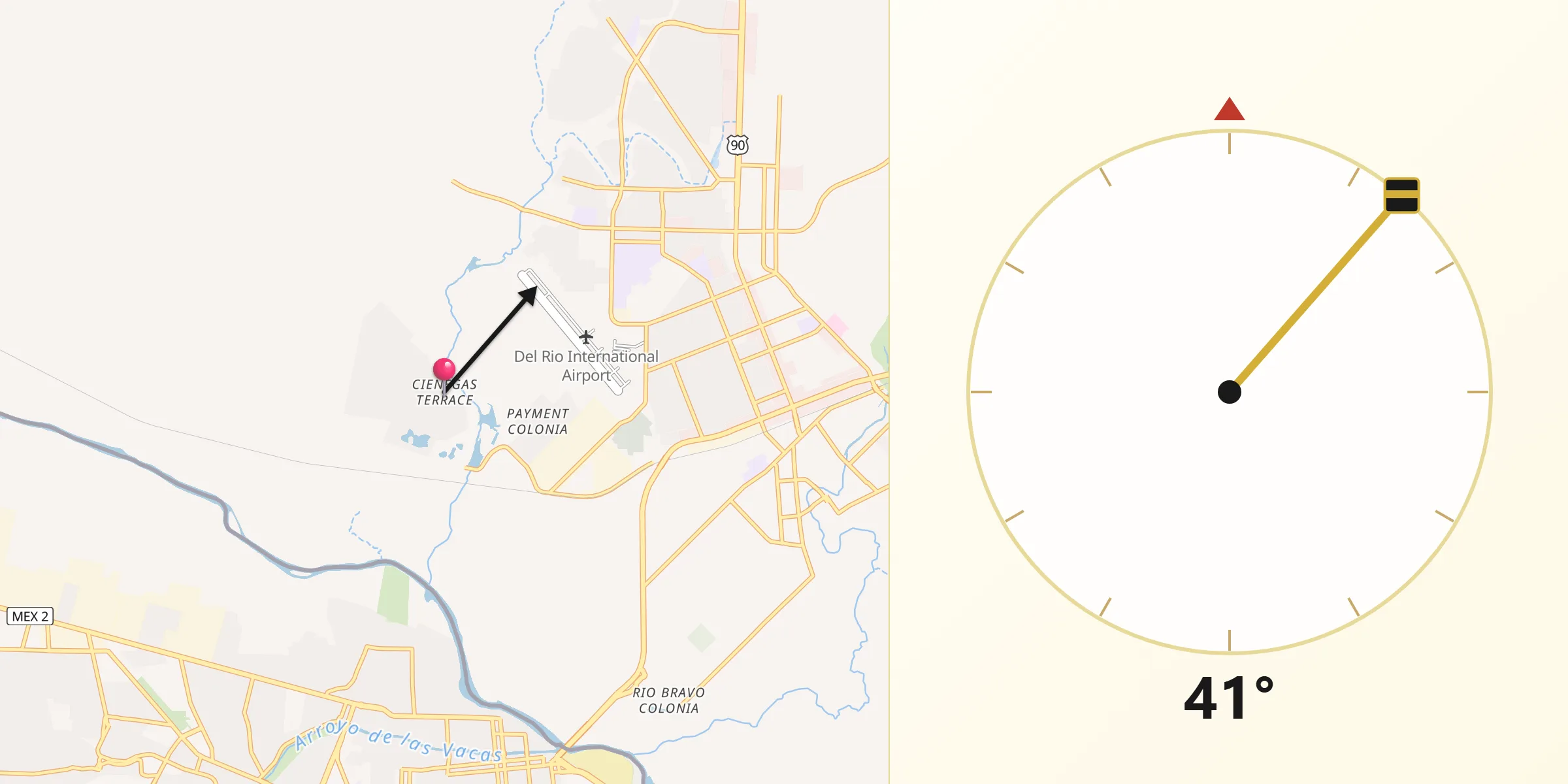 Qibla Direction from Cienegas Terrace